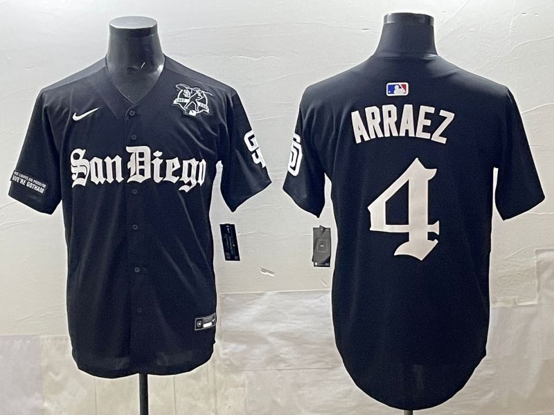 Men 2025 San Diego Padres #4 Arraez Black Five generations Joint Name Nike MLB Jersey style 3
